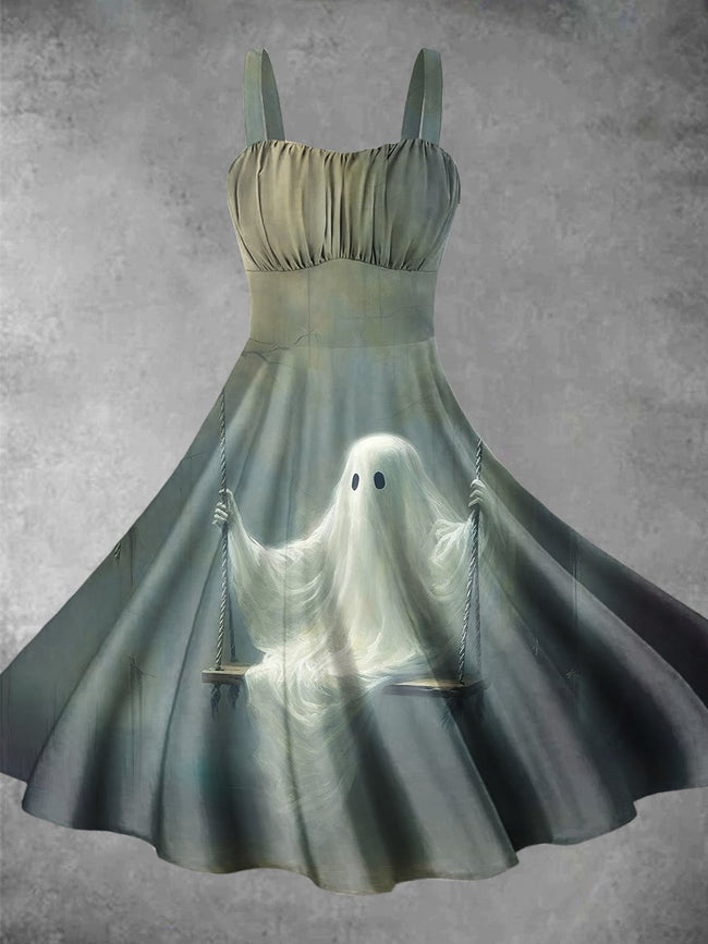 Vintage Ghost Art Print Backless Dress