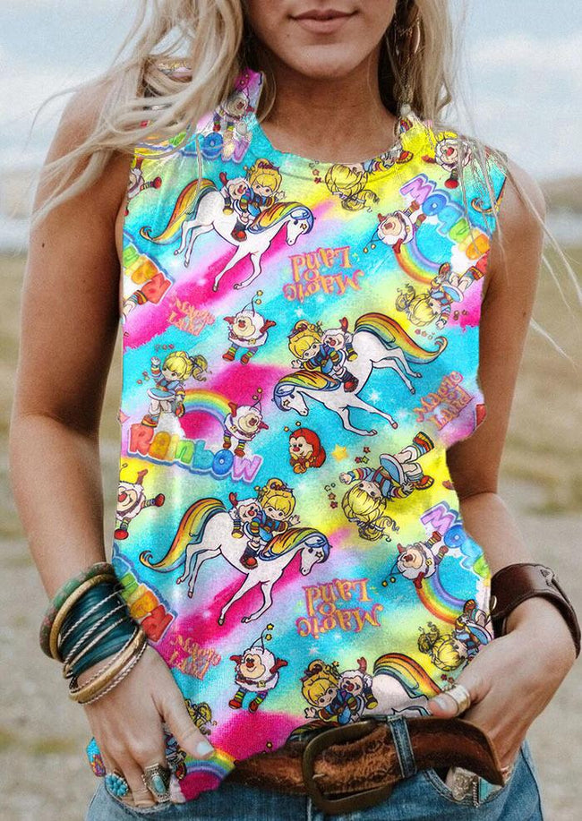 Vintage 1980s Rainbow Girl Print Tank Top