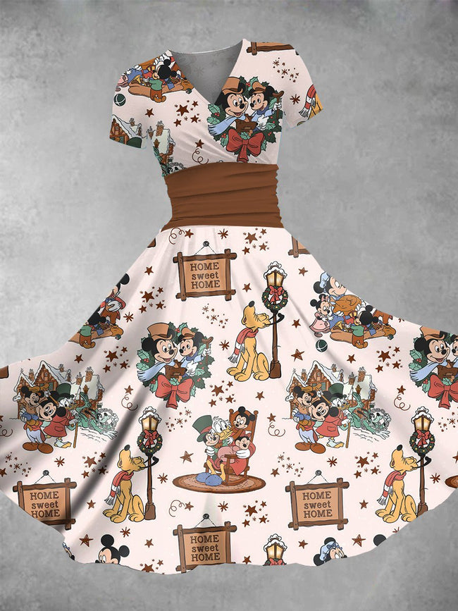 Women's Vintage Holiday Cute Cartoon Print Maxi Dress