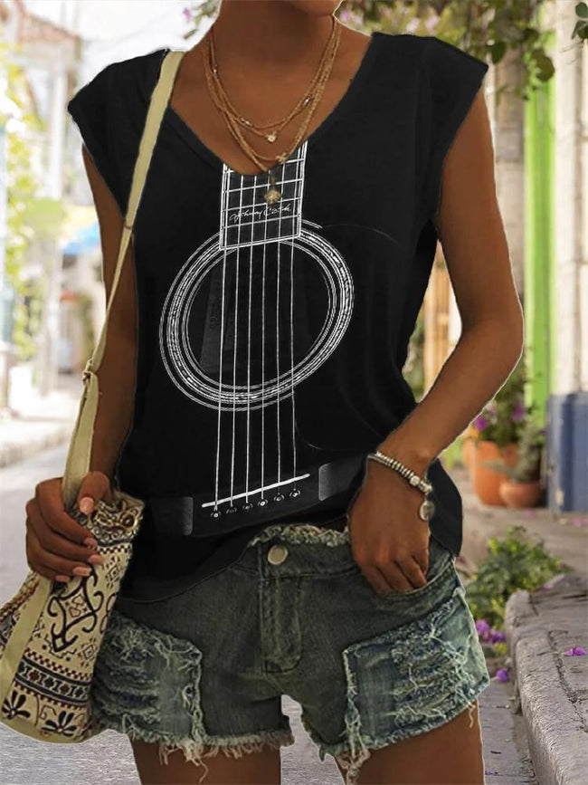 Women's Music Lover Guitar Inspire Print Sleeveless Tank Top