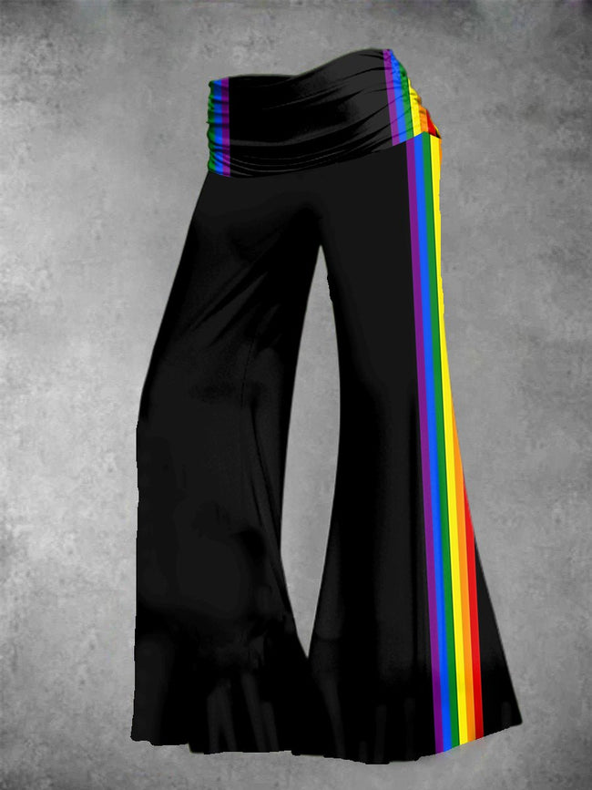 Women's Vintage LGBT Rainbow Print Wide Leg Pants