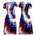 Women's Vintage American Tie Dye Print Midi Dress