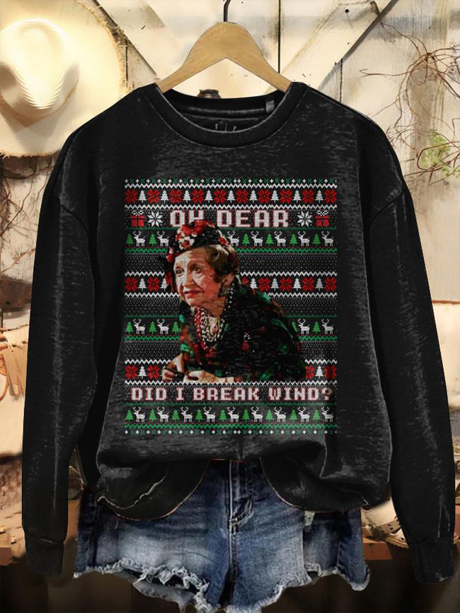 Vintage Christmas Oh Dear Did I Break Wind Print Casual Casual Sweatshirt