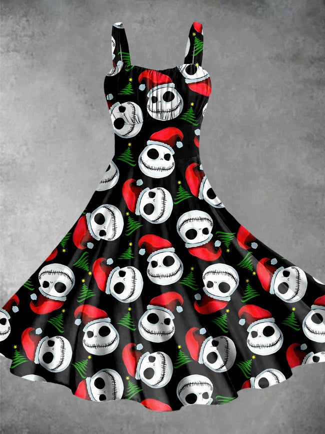 Vintage Christmas Nightmare Print Backless Dress