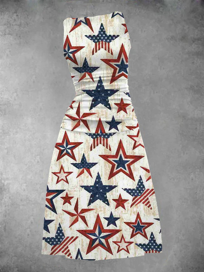 Women's USA Flag Stars Print Maxi Dress