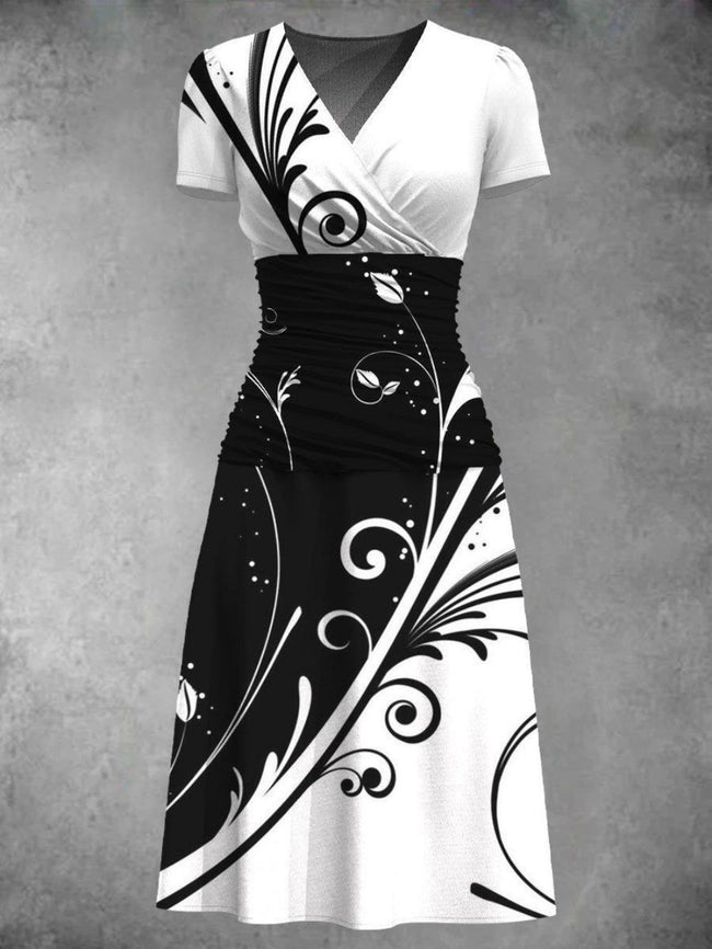 Women's Vintage Floral Print Midi Dress