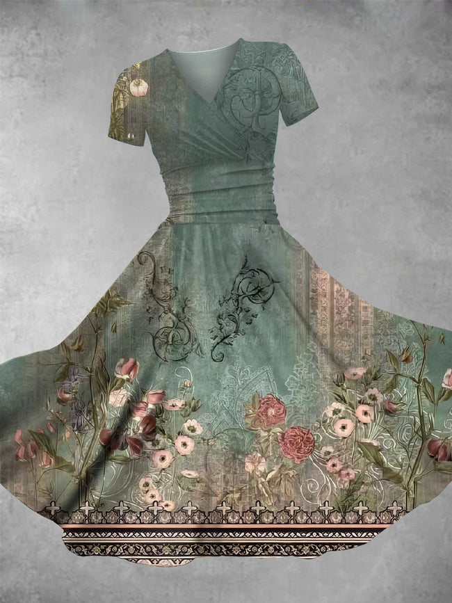 Women's Vintage Floral Print Maxi Dress