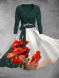 Women's Vintage Poppy Print Two-Piece Dress