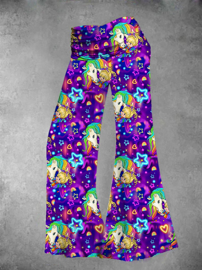 Women's Vintage 1980s Rainbow Girl Print Wide Leg Pants