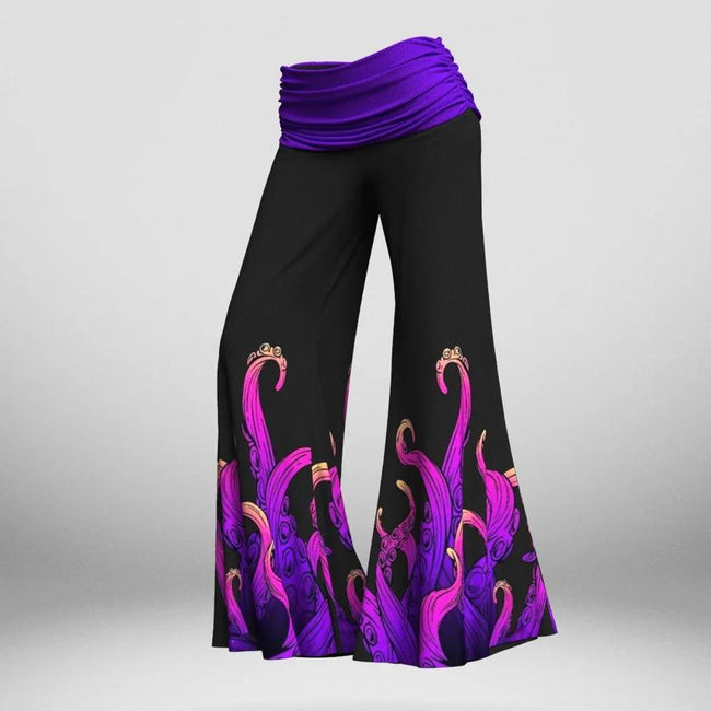 Women's Vicious Octopus Graphic Color Block Wide Leg Pants