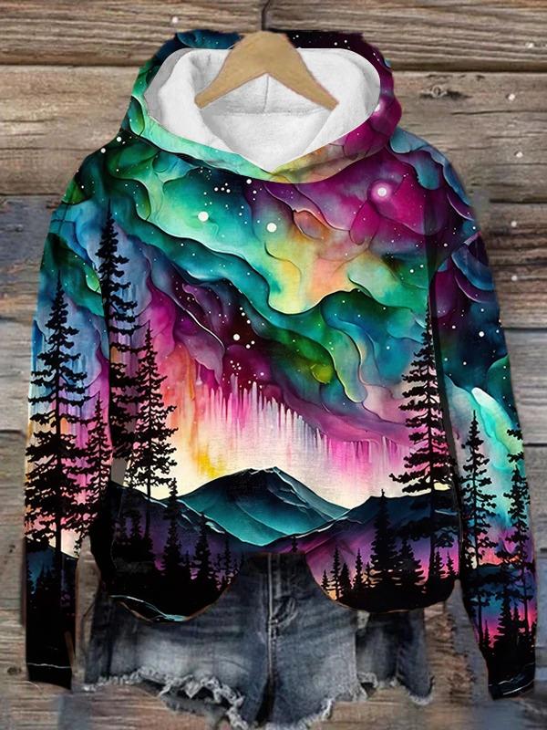 Northern Lights Print Hoodie