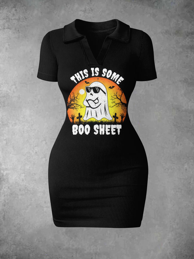 Women's This Is Boo Sheet Print Ribbed Bodycon Mini Dress