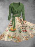 Women's Vintage Christmas Print Two-Piece Dress