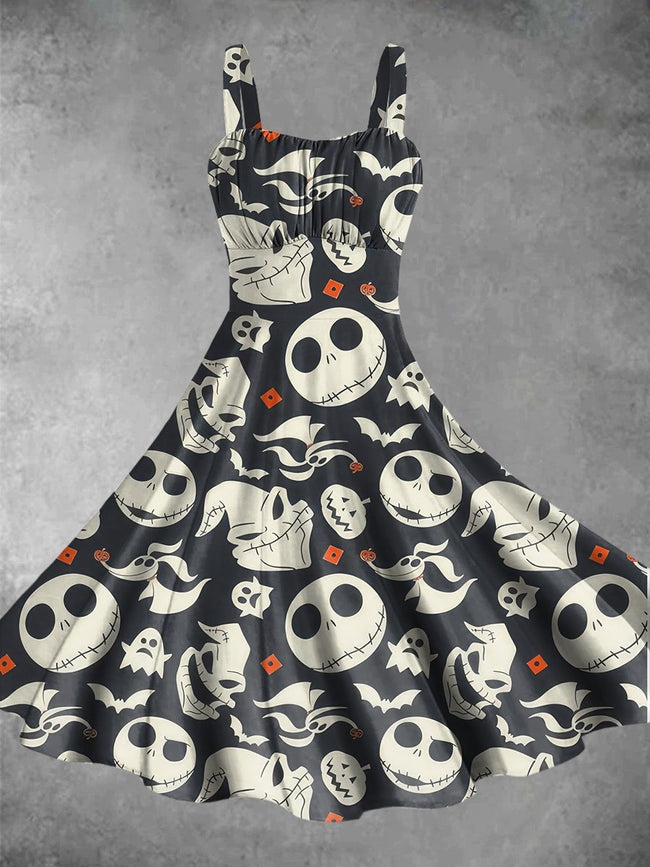 Vintage Halloween Nightmare Print Backless Dress