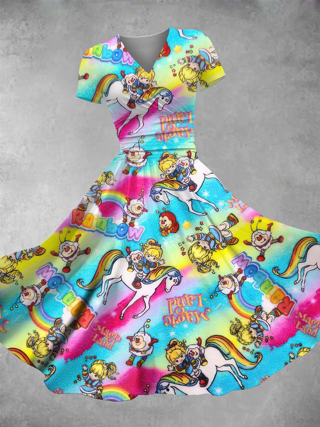 Women's Vintage 1980s Rainbow Girl Print Maxi Dress