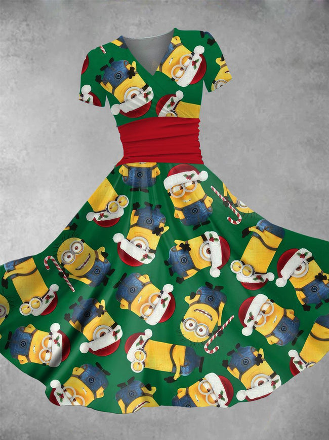 Women's Vintage Christmas Bad Guy Cute Cartoon Print Maxi Dress