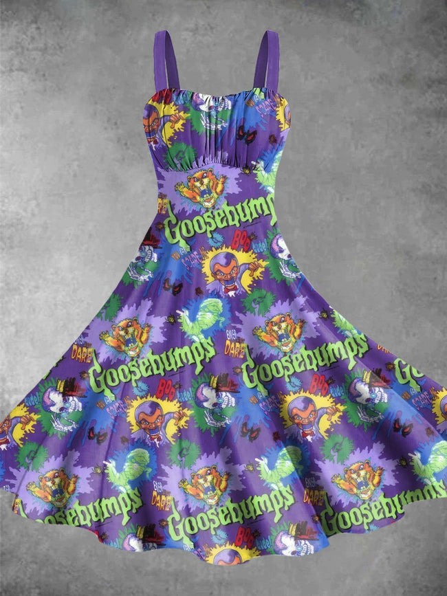 Vintage Goosebumps Print Backless Dress