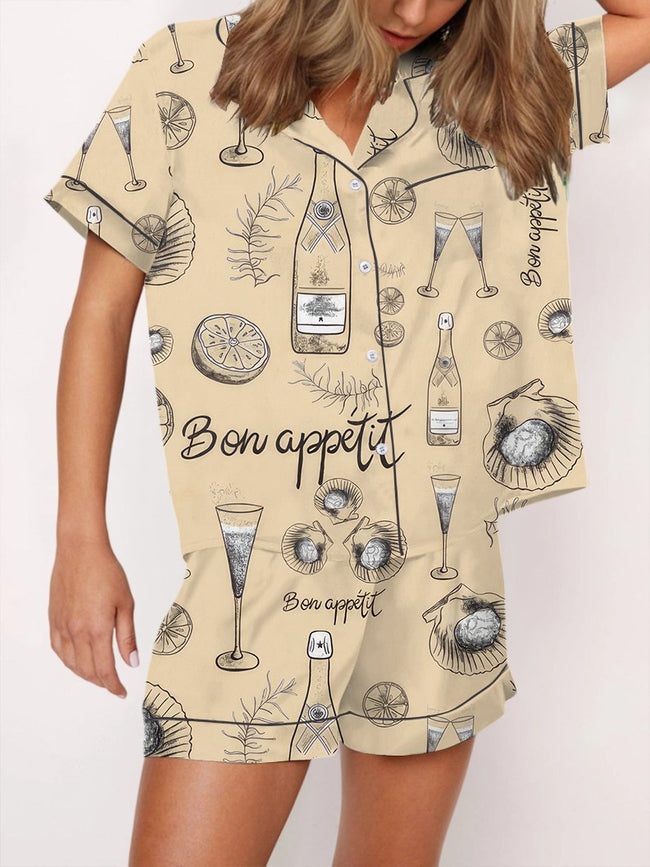 Retro Champagne Print Pajama Set