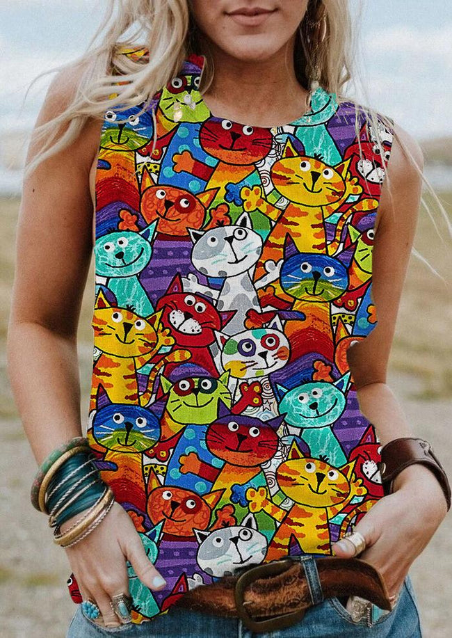 Multicolor Cats Print Tank Top