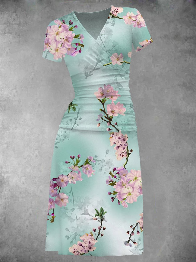 Women's Vintage Floral Two-Piece Midi Dress Set