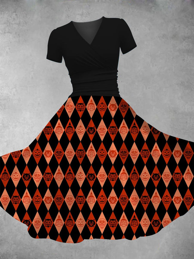 Women's Vintage Halloween Pumpkin Print Maxi Dress