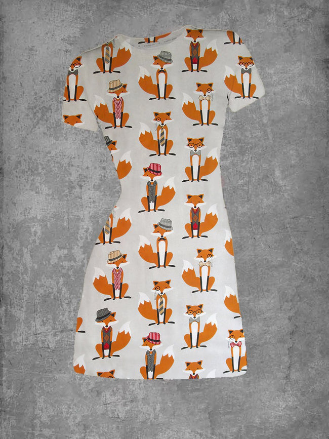 Women's Apper Foxes Print Crew Neck T-Shirt Dress