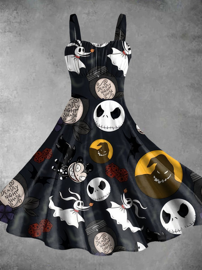 Vintage Halloween Nightmare Print Backless Dress