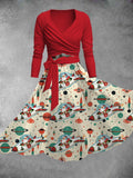 Women's Vintage Christmas Print Two-Piece Dress