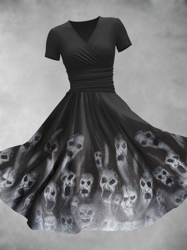 Women's Halloween Scary Ghost Print Maxi Dress