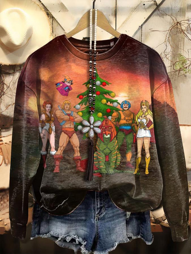 Vintage Christmas Cartoon Print Sweatshirt