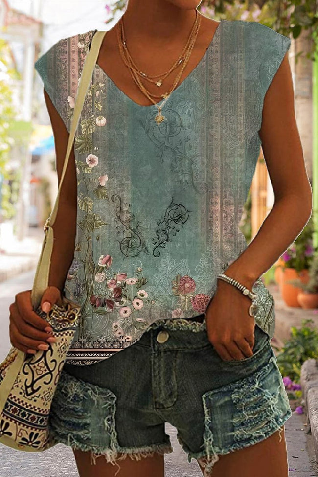 Women's Flower Print Sleeveless Tank Top