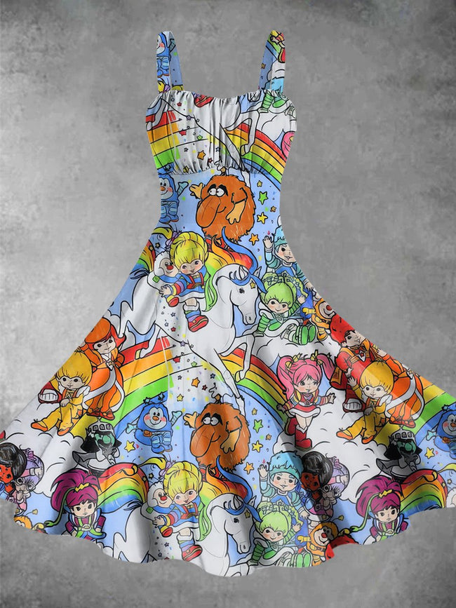 Vintage 1980s Rainbow Girl Print Backless Dress