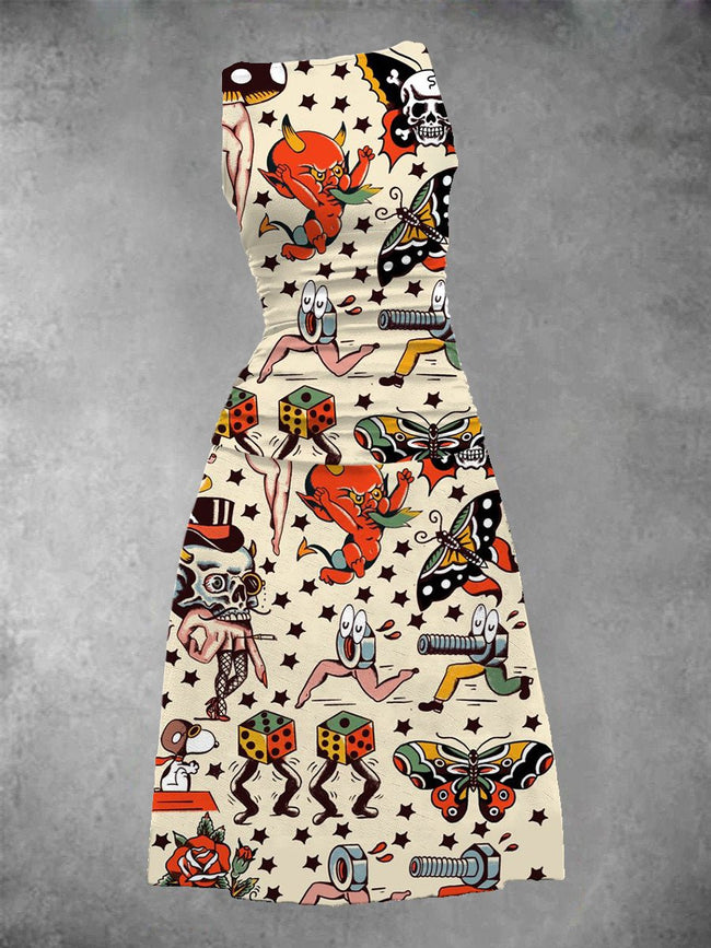 Women's Vintage Old School Cartoon Maxi Dress