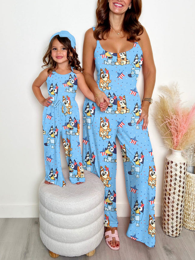 Mommy and Me Jumpsuits Vintage Fourth of July Cute Cartoon Print Wide leg Jumpsuit