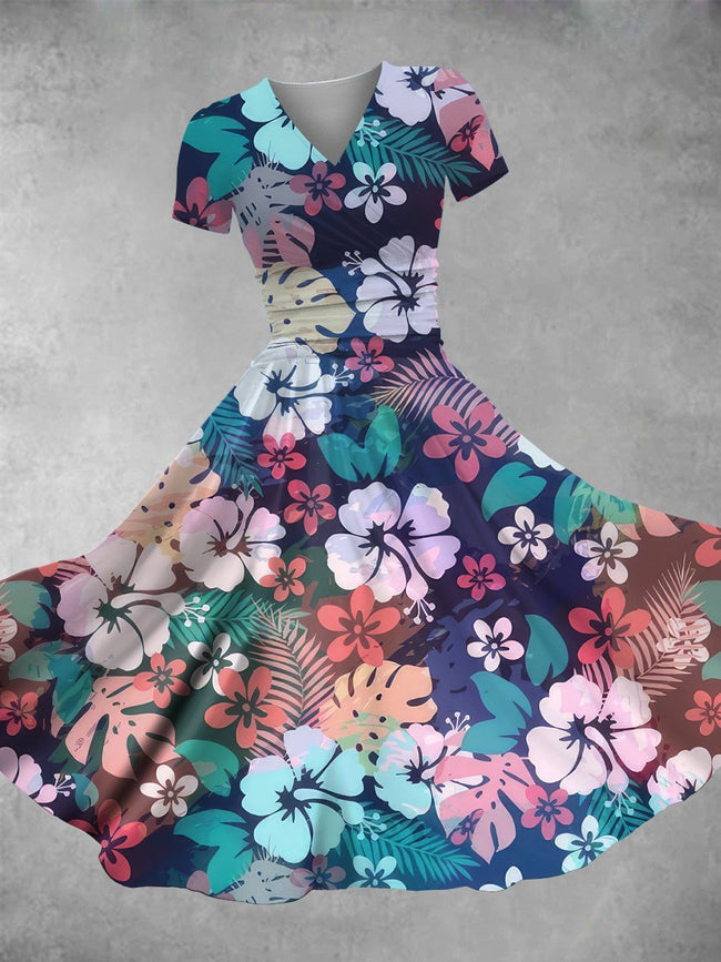Women's Vintage Floral Hawaii Print Maxi Dress