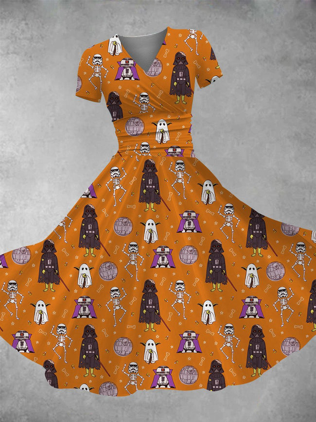 Women's Vintage Halloween Fun Animated Print Maxi Dress