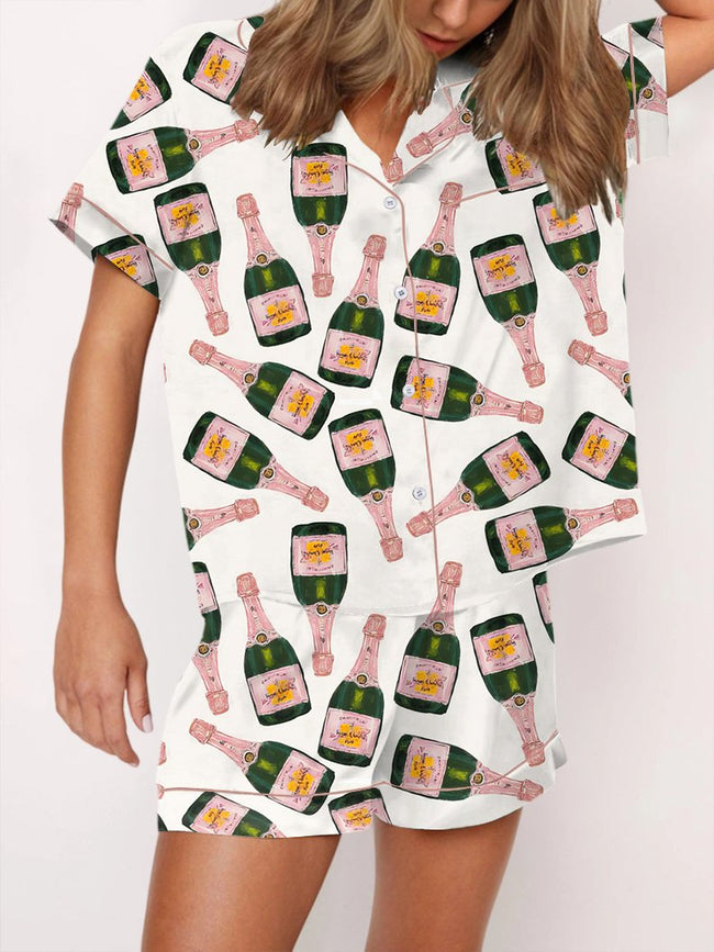 Retro Champagne Print Pajama Set