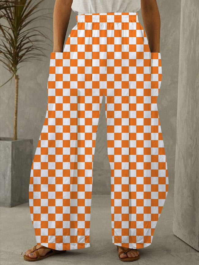 Orange Plaid Graphic Pants