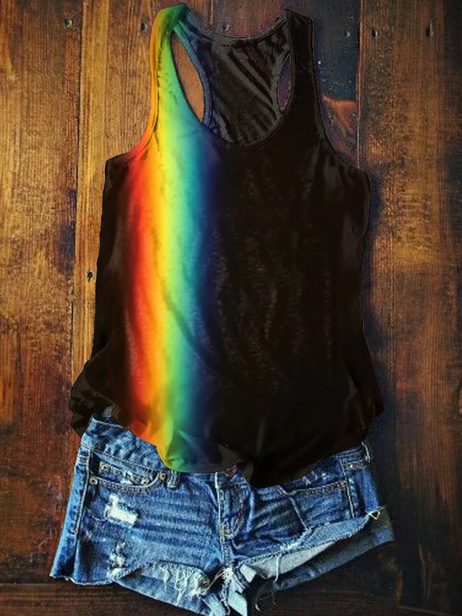 Rainbow Cartoon Print Crew Neck Tank Top