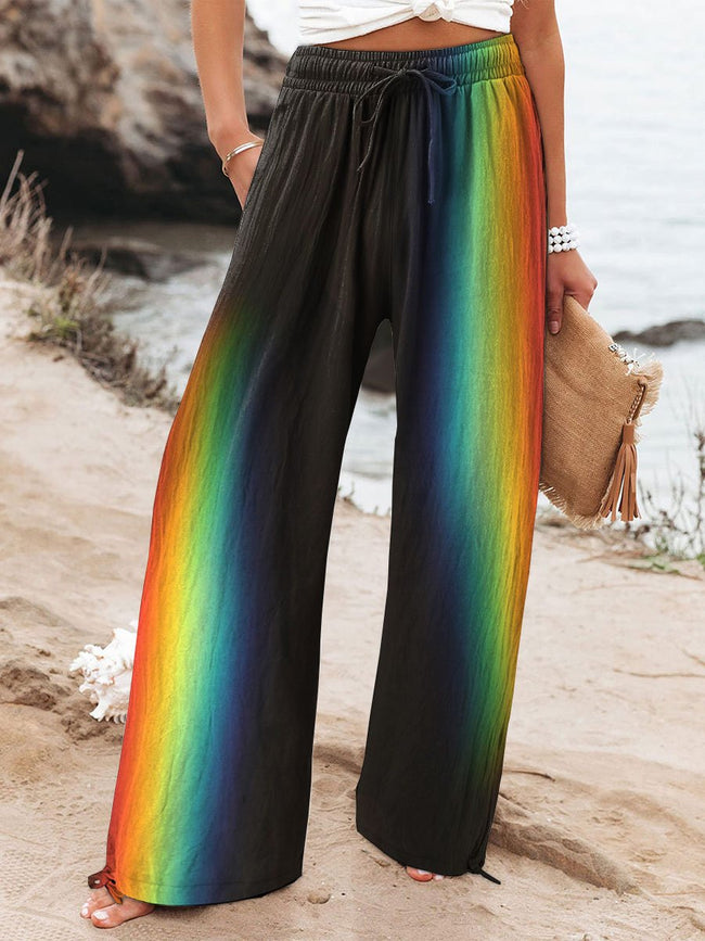 Women's Rainbow Printed Cotton And Linen Casual Pants