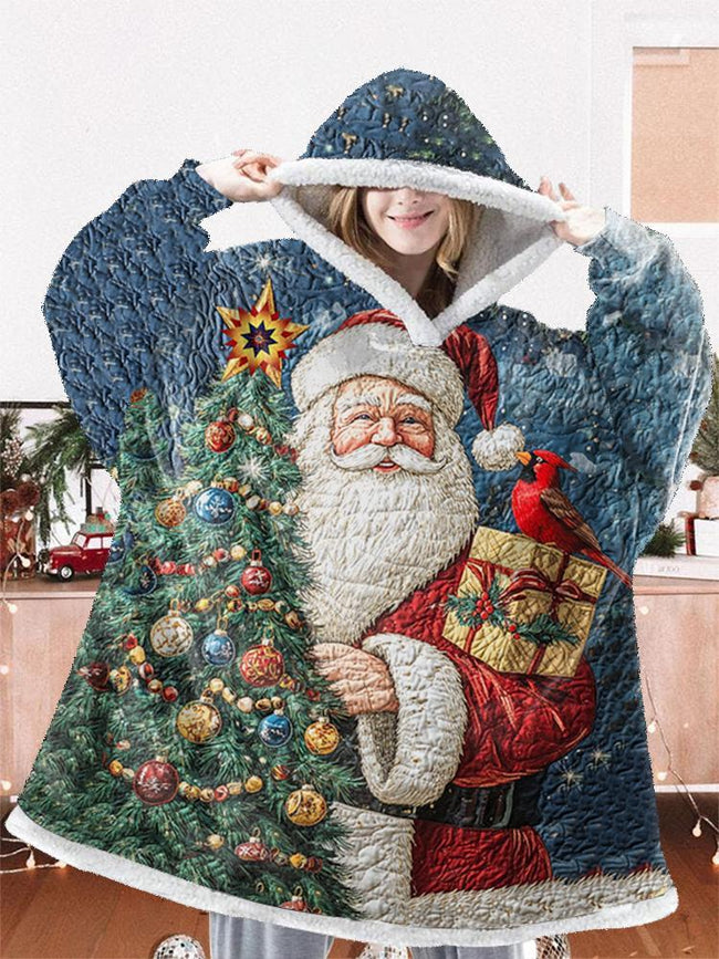 Vintage Santa Art Print Oversized Flannel Hoodie Blanket