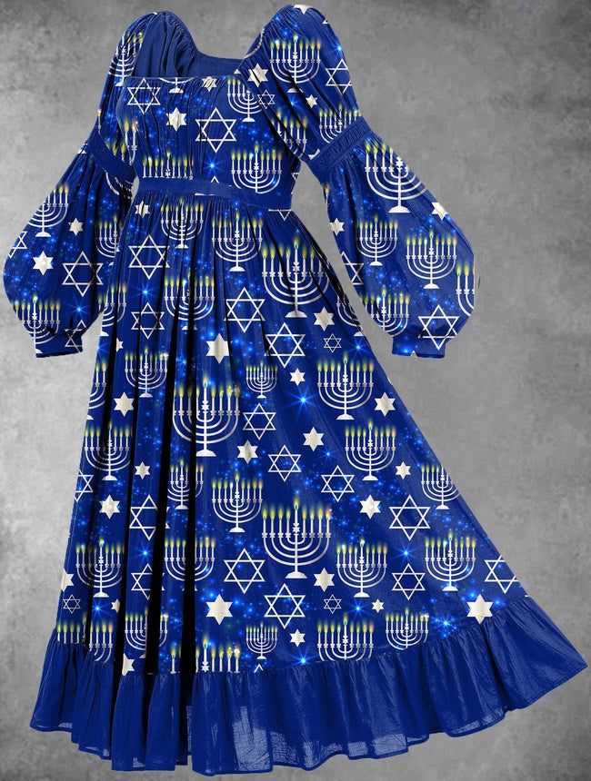 Women's Vintage Hanukkah Print Maxi Dress