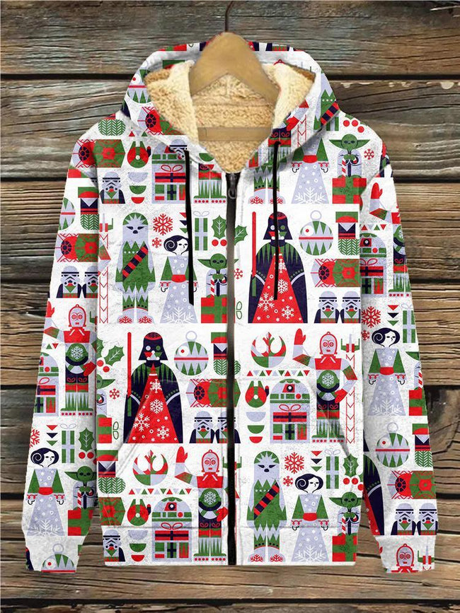 Women's Christmas Print Casual Fleece Track Jacket
