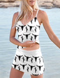 Women’s V-neck Cowgirl Style Print Suspender Skirt Tankini Set Swimsuit