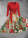 Women's Vintage Christmas Print Two-Piece Dress