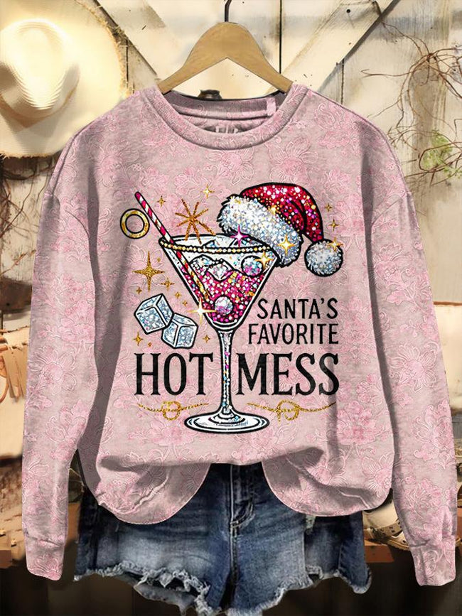 Santa's Favorite Hot Mess Printed Casual Sweatshirt