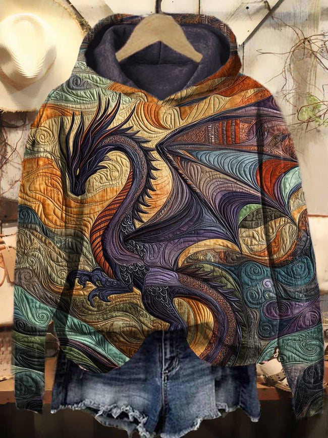 Retro Lunar Serpent Print Casual Sweatshirt Hoodie