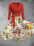 Women's Vintage Christmas Print Two-Piece Dress