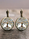 Vintage Earrings Life Tree Pattern Round Pattern Hoop Drop Earrings