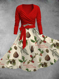 Women's Vintage Christmas Print Two-Piece Dress